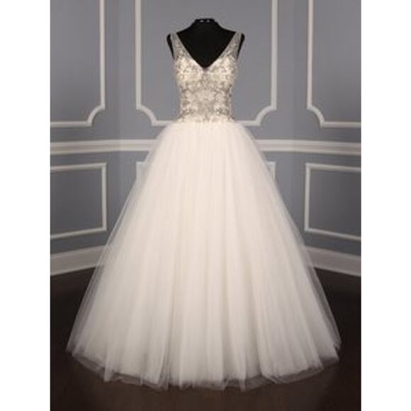KENNETH POOL Giada K436 V Neck Sleeveless Ballgown Beaded Tulle Wedding Dress 10 - Picture 3 of 12
